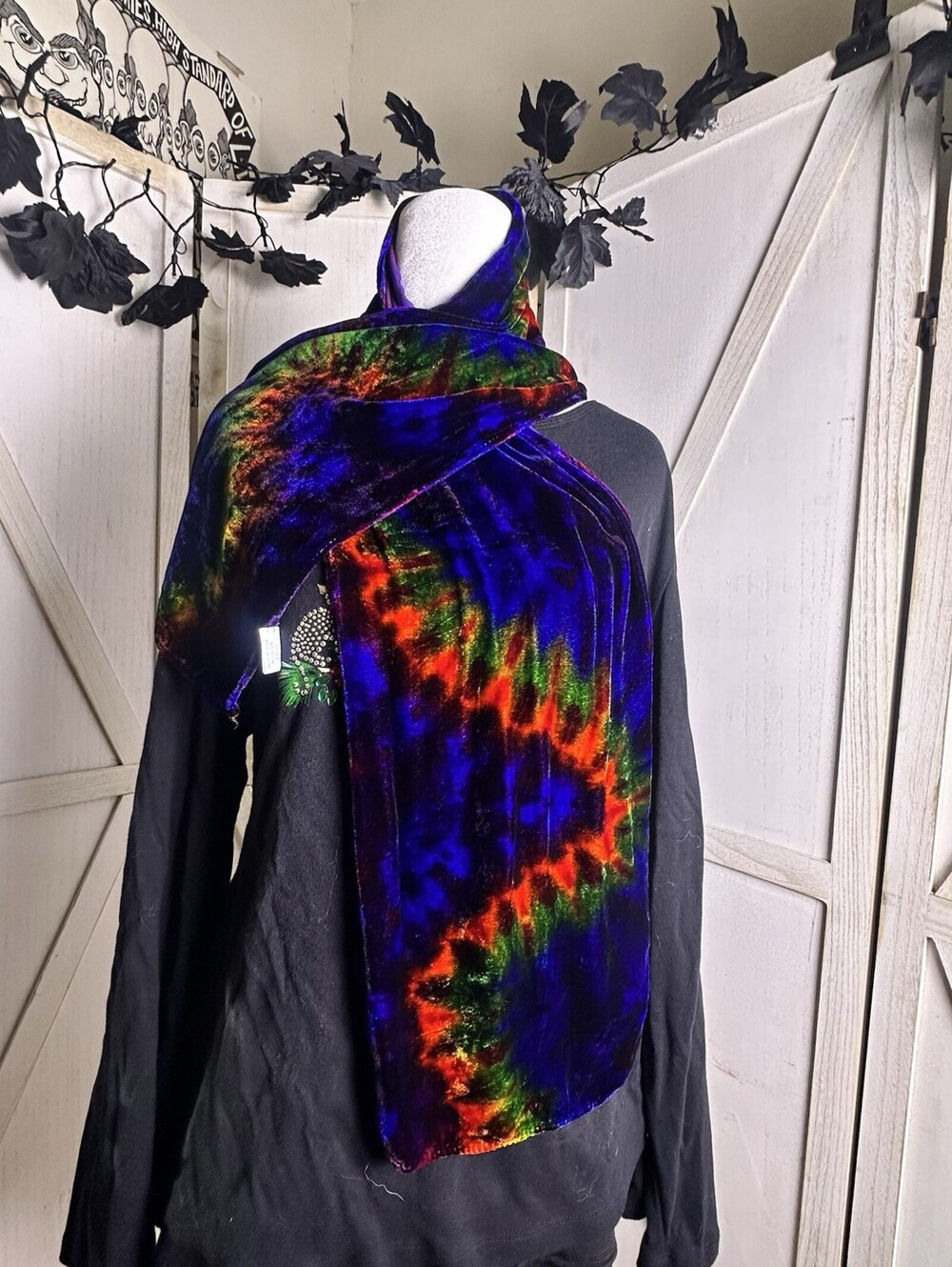 Colorful dopamine rainbow Tie-Dye Velvet Silk/Rayon Scarf 50x9 Boho fest party